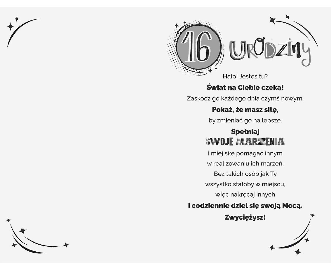 Kartka Urodzinowa 16 Urodziny, Dziewczyna, marzenia, 13x20,5 cm
